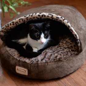 Armarkat Anti Slip Bottom Cuddle Cave Cat Bed, Mocha & Leopard