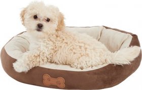 Aspen Pet Oval Bone Applique Bolster Dog Be, Chocolate Brown