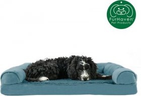 FurHaven Plush & Suede Memory Top Bolster Dog Bed w/Removable Cover