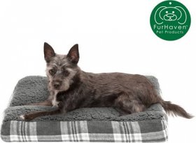 FurHaven Faux Sheepskin & Plaid Deluxe Cat & Dog Bed w/Removable Cover