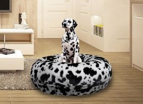 Bessie + Barnie Signature Animal Print Bagel Bolster Cat & Dog Bed w/Removable Cover, Aspen Snow Leopard/Snow White, X-Large