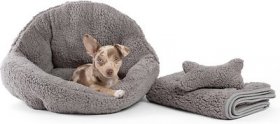 Best Friends by Sheri Sherpa Deep Dish Bolster Cat & Dog Bed w/Blanket & Plush Bone