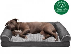 FurHaven Luxe Fur & Performance Linen Orthopedic Sofa Cat & Dog Bed w/Removable Cover