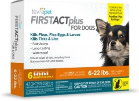TevraPet FirstAct Plus Flea & Tick Treatment for Dogs, 6 - 22lbs, 6 doses