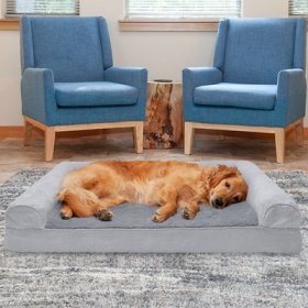 FurHaven Plush & Suede Cooling Gel Bolster Dog Bed w/Removable Cover