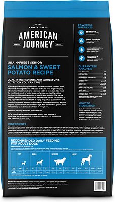 Bundle: American Journey Senior Salmon & Sweet Potato Recipe Grain-Free Dry Food + Frisco Plush Orthopedic Pillow Dog Bed w/Removable Cover, Gray, X-Large
