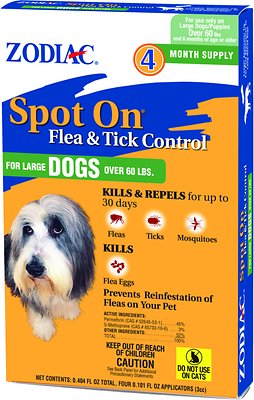 Zodiac Flea & Tick Spot Treatment for Dogs, over 60 lbs, 4 Doses (4-mos. supply)