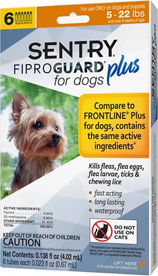 Sentry Fiproguard Plus Squeeze-On Flea & Tick Treatment For Dogs, 5 - 22lbs