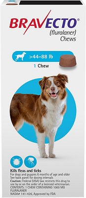 Bravecto Chew for Dogs, 44-88 lbs, (Blue Box), 1 Chew (12-wks. supply)